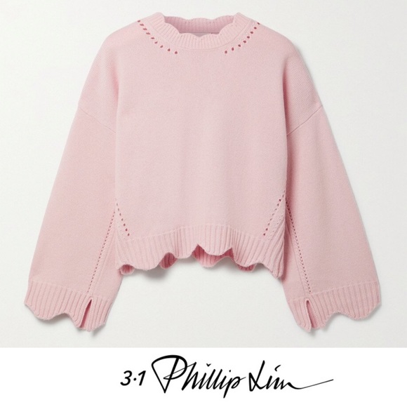 3.1 Phillip Lim Sweaters - NWT 3.1 Phillip Lim $425 Pink Scalloped Pointelle-Knit Wool Cashmere Sweater XS